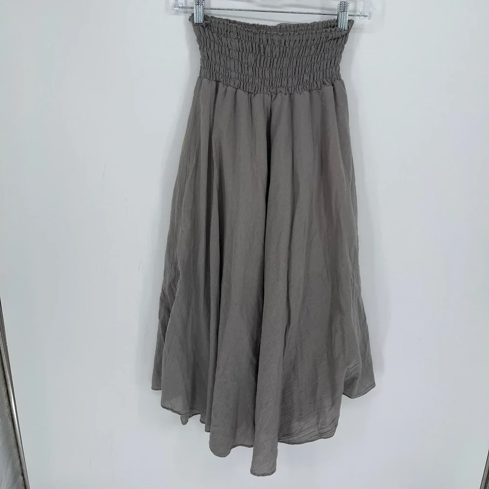 Women's‎ Gray Smocked Tie Waist Beach Hippie Cottagecore Boho Midi Skirt Size M